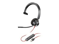 Poly Blackwire 3310 - Blackwire 3300 series - micro-casque - sur-oreille - filaire - Suppresseur de bruit actif - USB-A - noir - Certifié pour Microsoft Teams 767F6AA